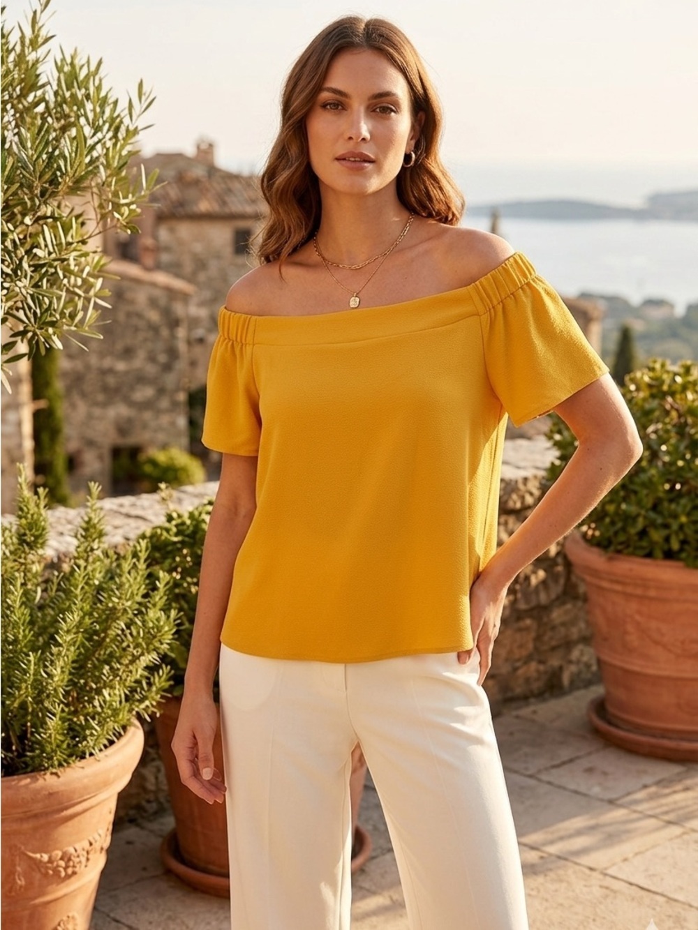 Love Letter Collection Mustard Yellow Off Shoulder Blouse XL Flutter Sleeve Top